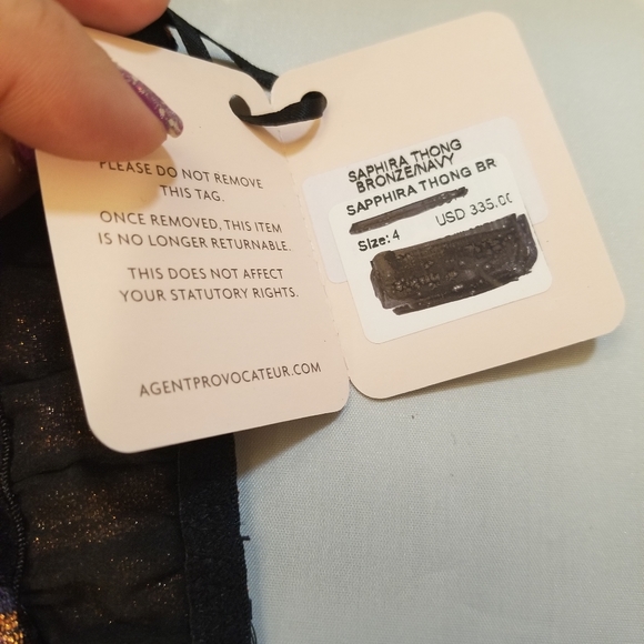 NWT Agentprovocateur Sapphira Thong Bronze/Navy - Picture 7 of 7